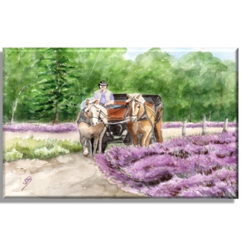 Leinwand 40 x 30 cm Keilrahmen Canvas-Leinen  Aquarell Kunst Druck Kunstdruck Lüneburger Heide Lüneburg Landschaft Kutsche Kutschfahrt